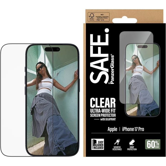SAFE by PanzerGlass Ultra-Wide Fit Screenprotector met EasyAligner geschikt voor Apple iPhone 17 Pro