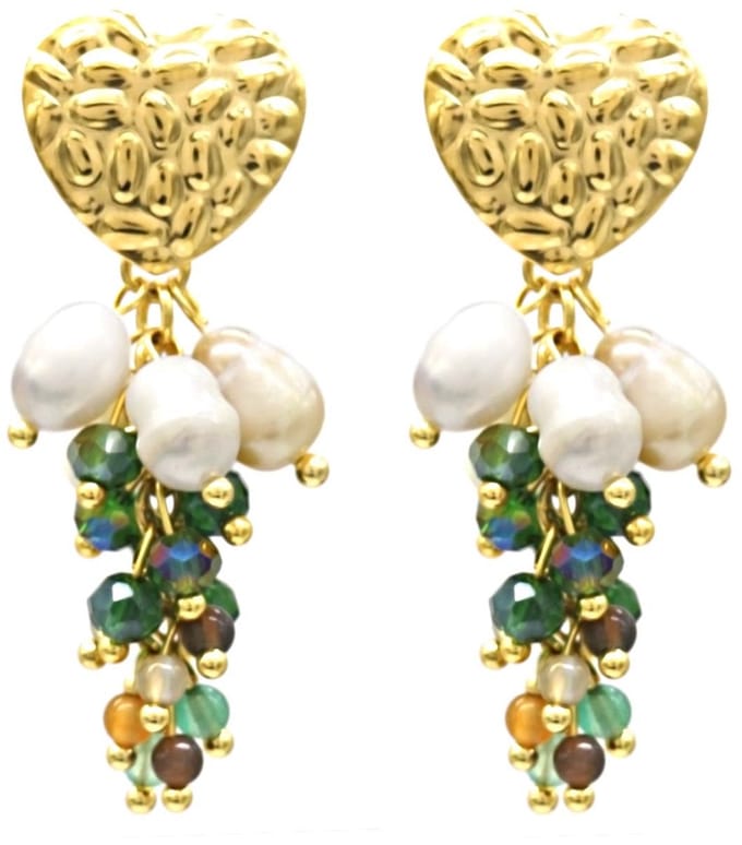 Oorbellen - Hart en Parels - RVS - 4,5 cm - Groen – valentijn – cadeau