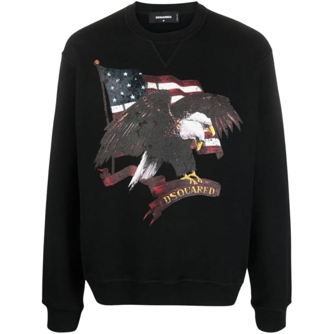 Dsquared2 Trui Met Amerikaanse Adelaarmotief, Zwarte Ronde Hals