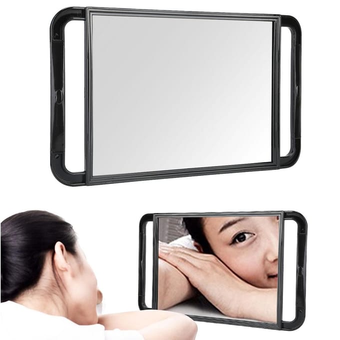 Miroir à Double Poignée Grand Rectangle Maquillage Barbier Cheveux Portatif Miroir de Dos Salon Coiffure white