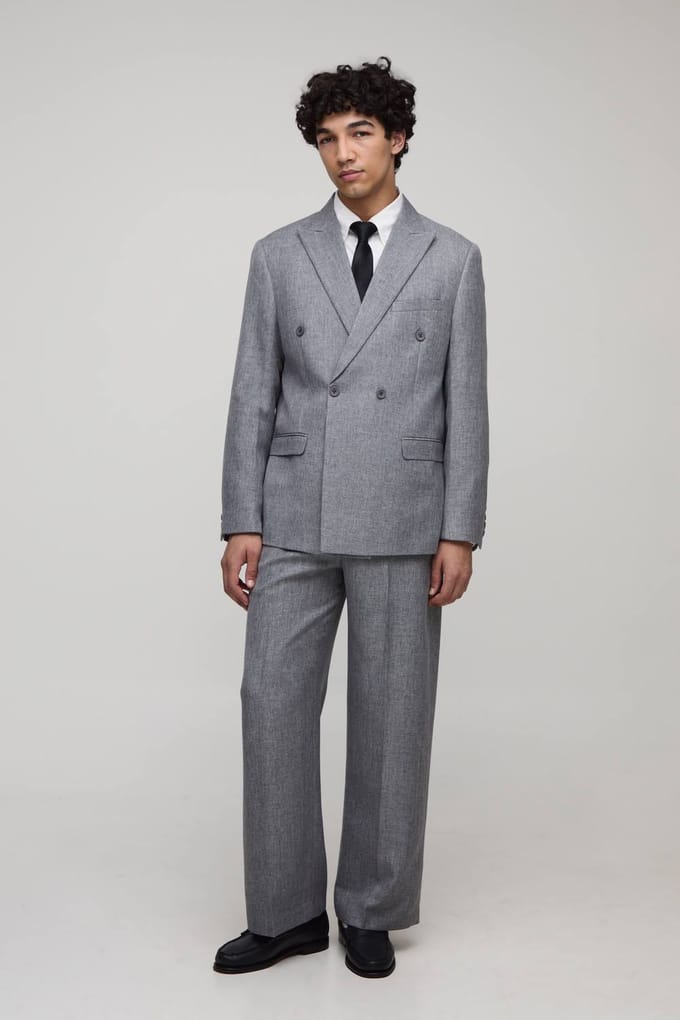 Oversized Double Breasted Suit Blazer | Grey | Size XS