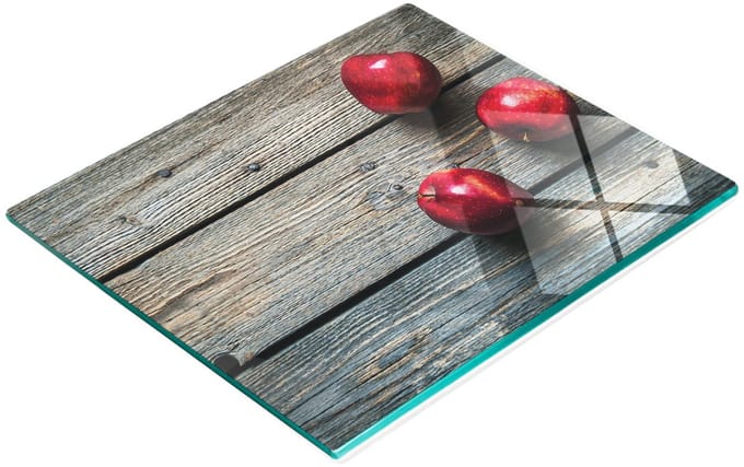 Glazen serveerplank met appelmotief, hout, 60x52 cm