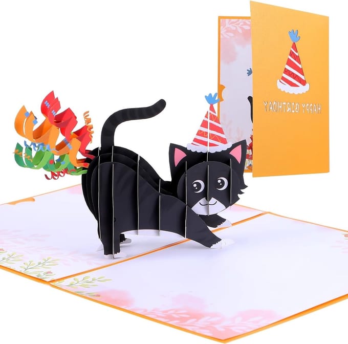 Grappige 3D Pop-up Verjaardagskaart Kat - Unieke Wenskaart met Envelop