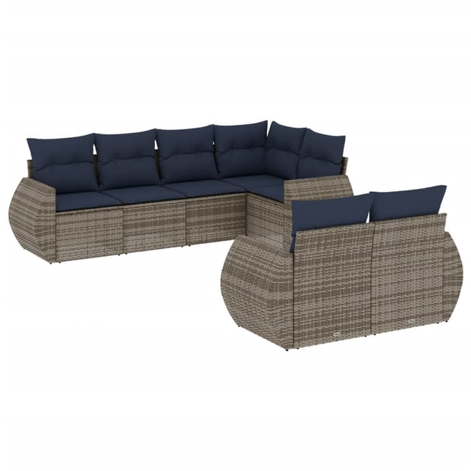 vidaXL - 7-delige - tuinbankset - met - kussens, - grijs - polyrotan