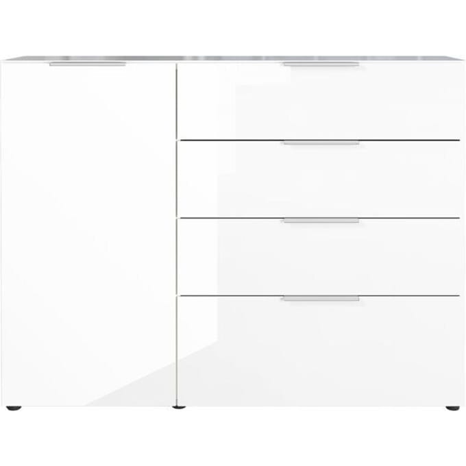 Dressoir, met 4 laden en 1 deur, glazen front en bovenblad, B 1340 x D 420 x H 1020 mm, wit