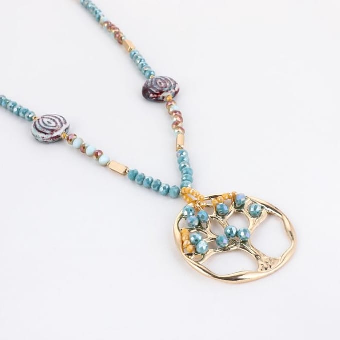 ketting - tree of live - sieraad - hand made - blue - cadeau tip