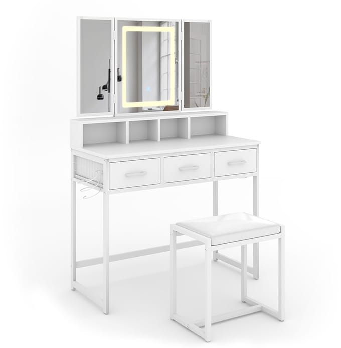 Vicco Mavida Kaptafel – 90 cm met spiegel LED en kruk Wit