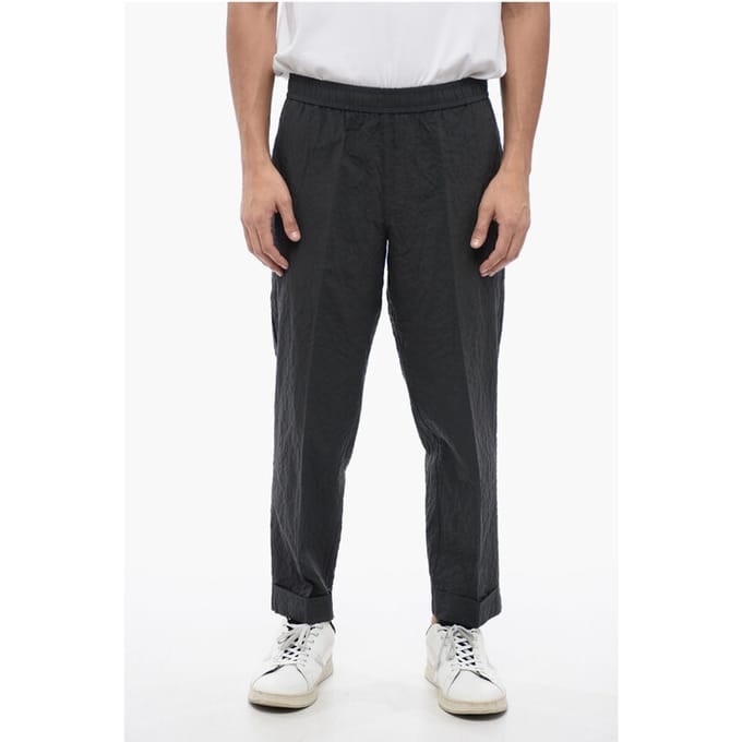 Gerimpelde katoenen REM Slim Fit-broek in grijs