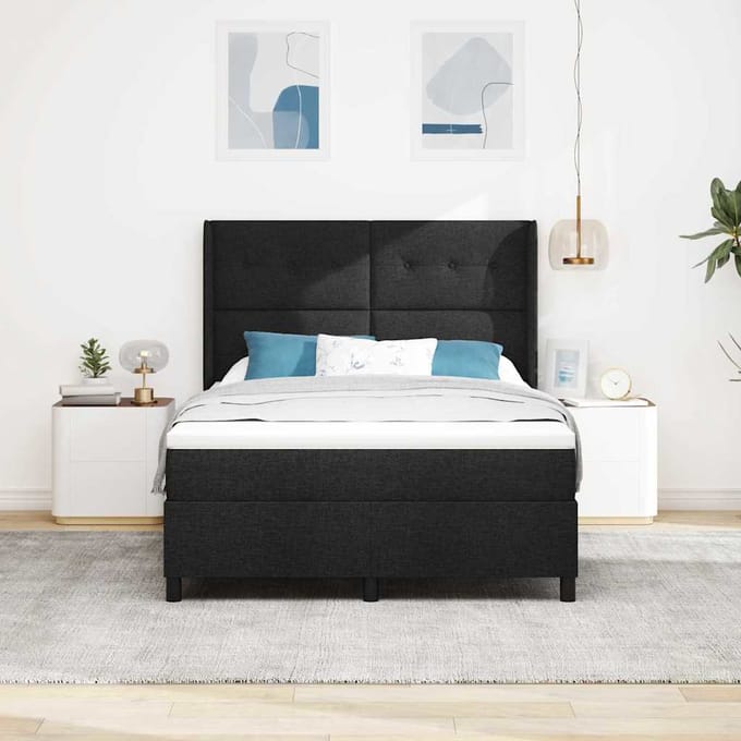 vidaXL - Boxspring - bed - met - kussen - met - hoofdeinde - Zwart - 200 - x - 160 - cm - Stof