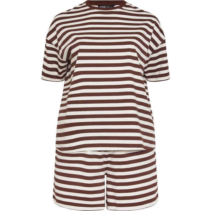 Yours Bruin Gestreept Tshirt En Shorts Set Size 42