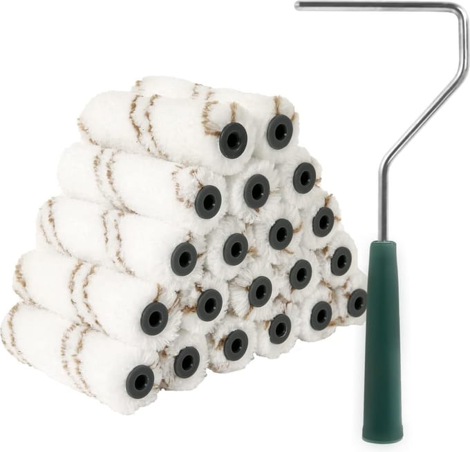 Kleine verfroller, microvezel verfroller, 4 inch verfrollers voor het lakken van halfbruine oppervlakken, 21 stuks, rolafdekking x 20, verfroller beugel 1