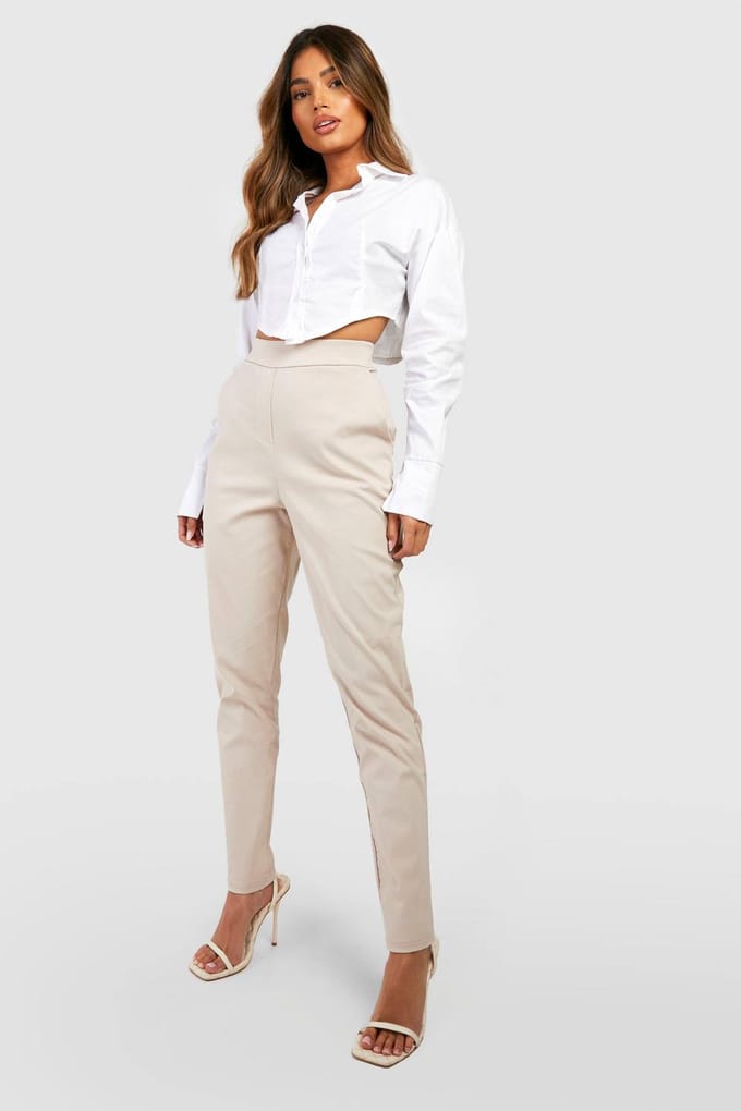 boohoo Dames Super Stretch Tapered Tailored Trouser | Steen | Maat: 38