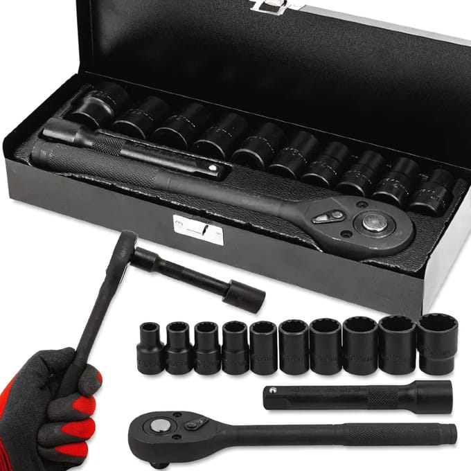 FORCEKRAFT FK-4122-9 - Slagmoersleutel Set - 12 Elementen - CR-Mo Staal - Inclusief Koffer