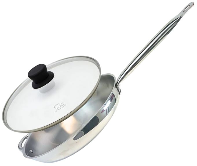 Koekenpan 32 cm van 18/10 roestvrij staal en glazen deksel Elo Profi Therm