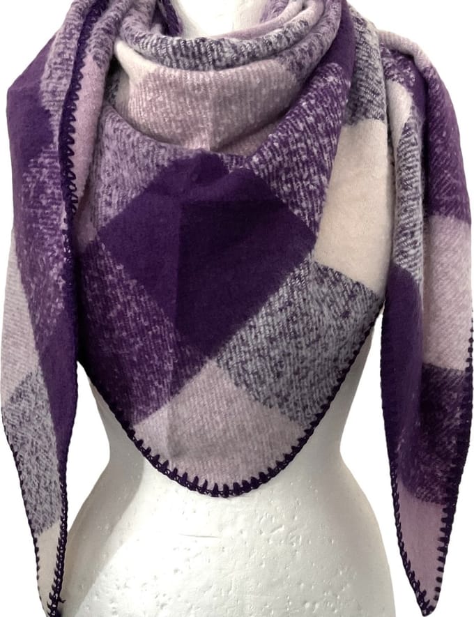 Warme Driehoekige Sjaal - Geruit - Paars/Lila - 195 x 90 cm (016922#)