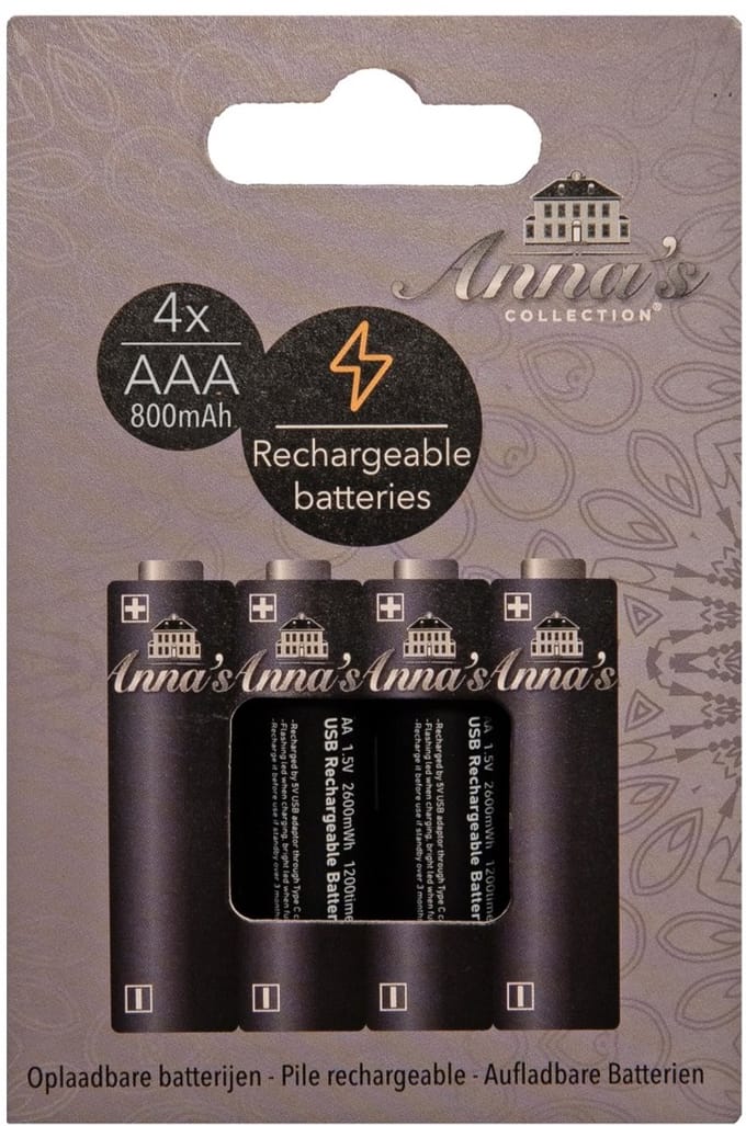 Anna's Collection Oplaaadbare batterijen - AAA - 4x stuks - 800 mAh – Herlaaadbare batterijen