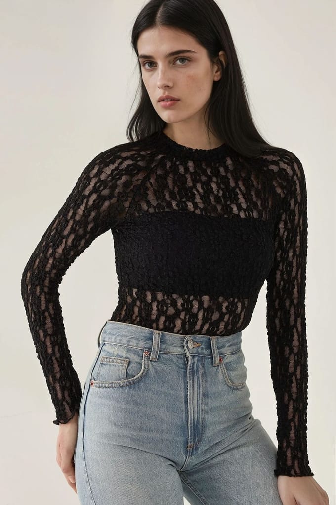 Kant Guipure Slim Fit Crew Neck Blouse