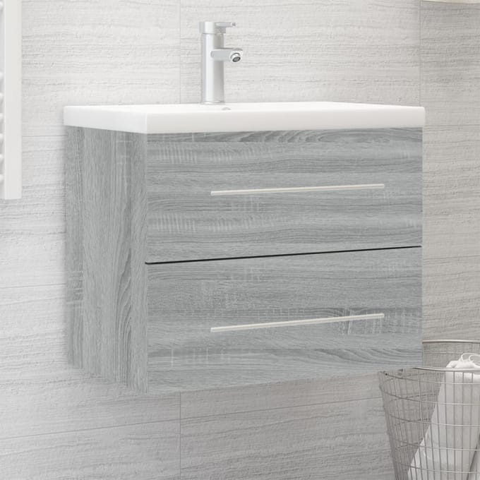 vidaXL - Wastafelkast - met - ingebouwde - wasbak - bewerkt - hout - grijs - sonoma