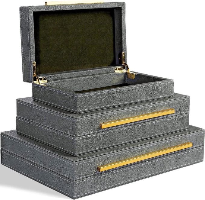 Decoratieve Opbergdozen - Set van 3 - Sieraden Organiseren - Afsluitbaar - 3 stuks - Donkergrijs