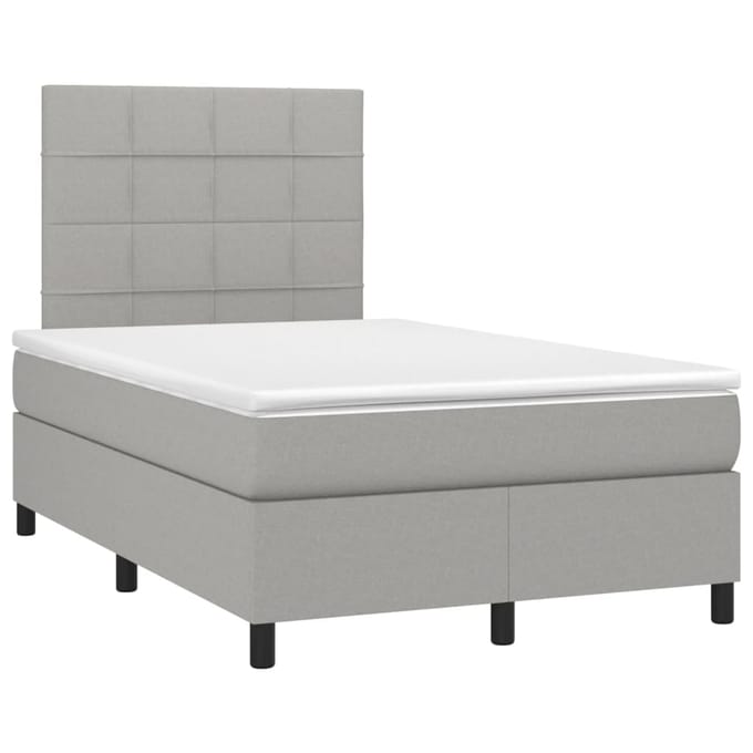 vidaXL - Boxspring - met - matras - en - LED - stof - lichtgrijs - 120x200 - cm