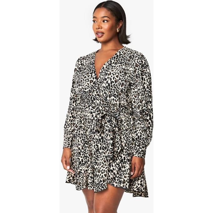 boohoo Dames Plus Leopard Wrap Ruffle Skater Jurk | Maat: 20