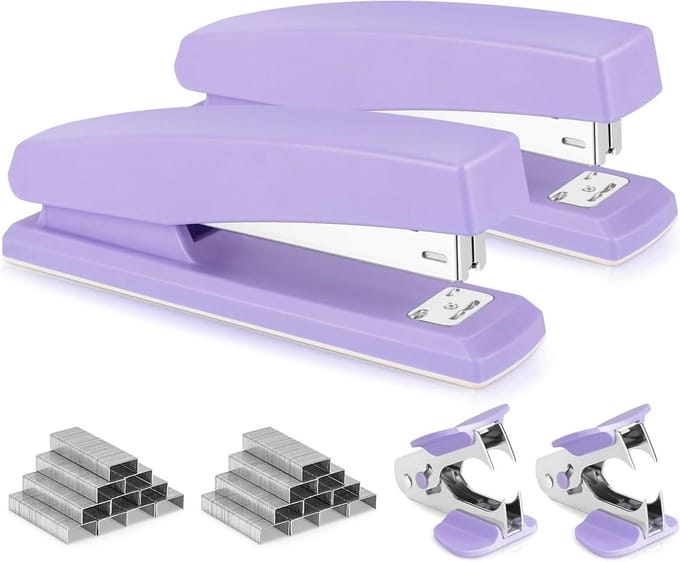 Nietmachine Set - Kantoor nietmachine - Papier Verwerken - Draaibaar Aambeeld - 2 stuks - Paars
