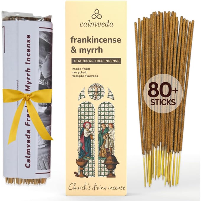 Encens Calmeveda Église Encens Oliban et Myrrhe - 80 Bâtonnets, Sans Charbon Large marron