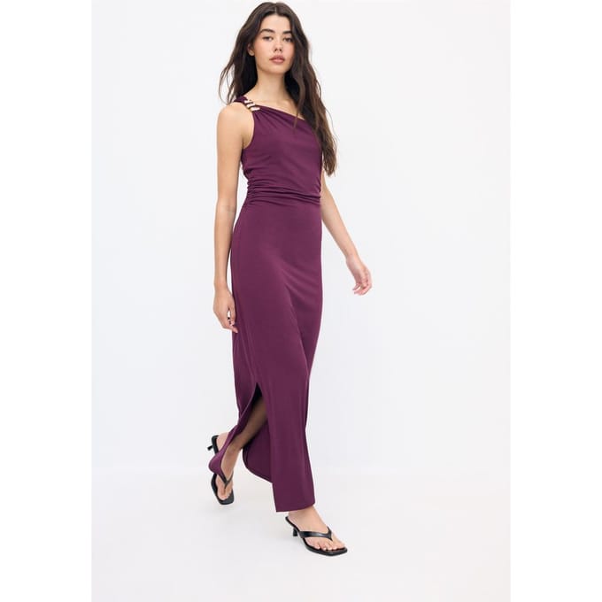 Stradivarius Jurk met metalen suède-element  Purper XL