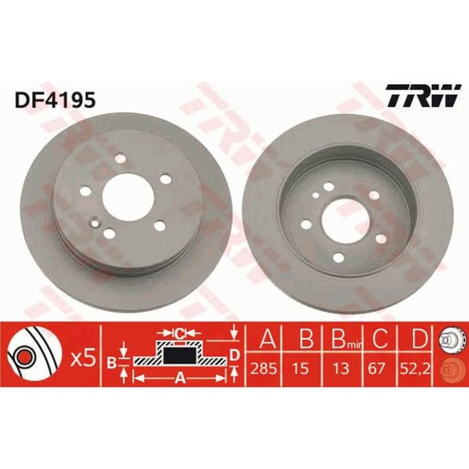 Remschijf TRW DF4195 achter, volledig, sterk gecarboniseerd, 1 Stuk