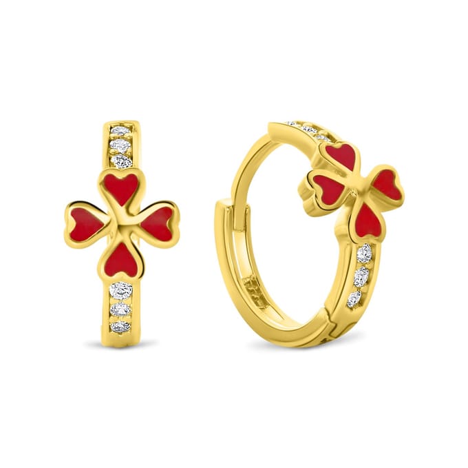 Juwelier Emo - 14 Karaat Gouden Kinderoorbellen Bloem Rood - 12mm - 1.6 mm Breed