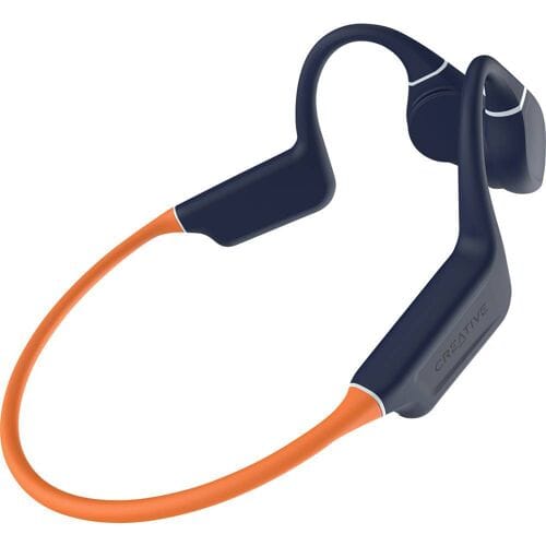 Creative Outlier Free Pro+ Bone-conduction-IPX8-sport hoofdtelefoon met Bluetooth 5.3, verstelbare conducties, geintegreerde 8 GB MP3-speler, tot 10 uur batterijduur, geintegreerde microfoon,waterdicht (blauw en oranje)