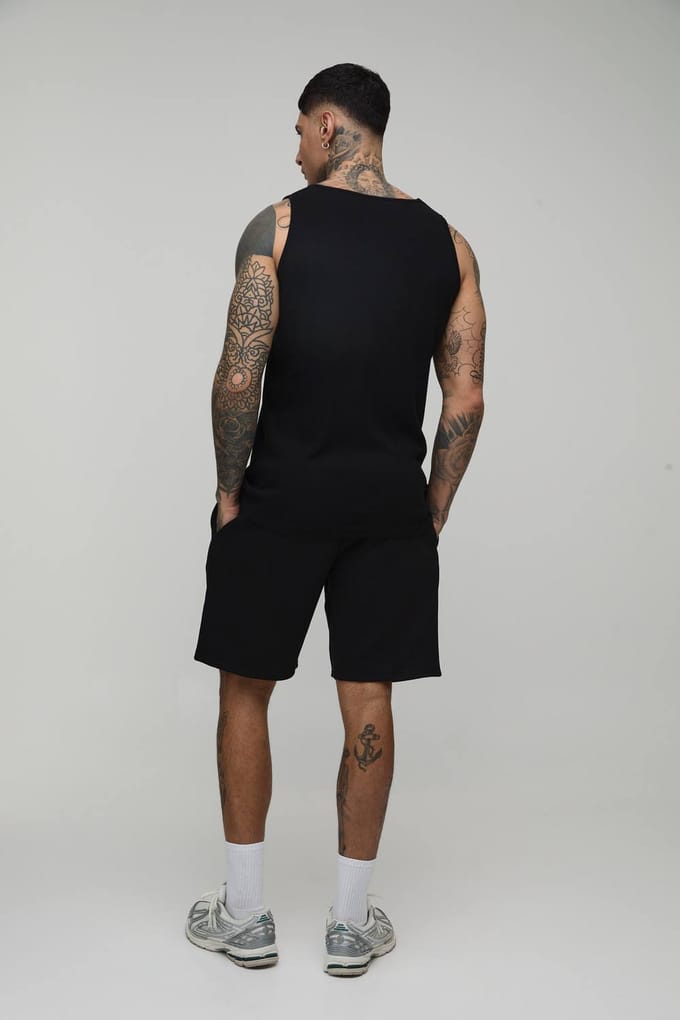 Tall Regular Fit Essential Ribbed Vest | Black | Size 2XL