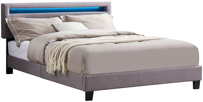 Stoffen bed LEXINGTON 140x200 cm, led-verlichting, grijze stof