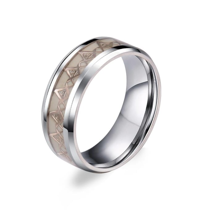 Bague maçonnique lumineuse en acier titane église fluorescente bague homme 7# gray