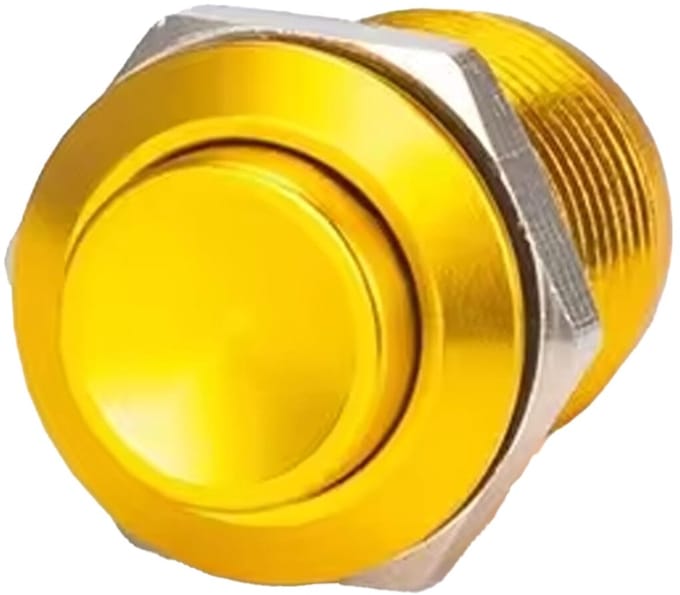 ProRide Metalen Mini Drukschakelaar 12V OFF-(ON) - 12mm - Pulsschakelaar - 12V/24V - Geel - High Surface