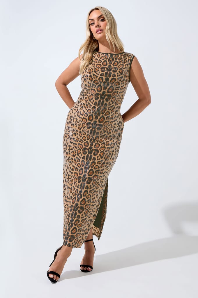 Limited Collection Bruine Luipaardprint Pailletten Maxijurk Size 42