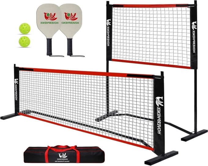 Pickleball Net - Trainingsnet Dink - Overal Spelen - Verstelbare Hoogte - 10FT en 4FT - Zwart en Rood
