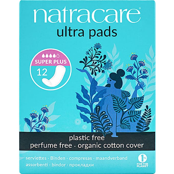 Natracare, serviette ultra, couverture en coton biologique, super plus, 12 paquets white