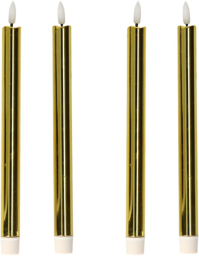 Anna's Collection LED dinerkaarsen - 4x st - goud glimmend - 25 cm - met timer - 3D vlam