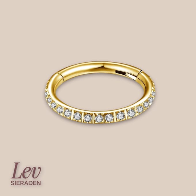 Lev Sieraden - Titanium click ring piercing 1.2x7mm - Zirkonia - Goud - Piercing - neuspiercing - tragus piercing - Oorpiercing - Segment ring tepel navel