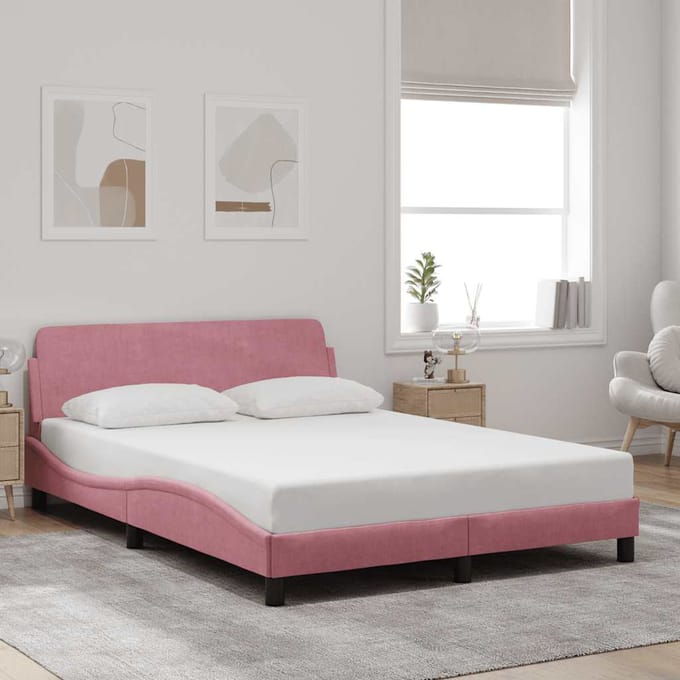 vidaXL - Bedframe - met - hoofdeinde - "Dover" - 140x200 - cm - fluweel - roze
