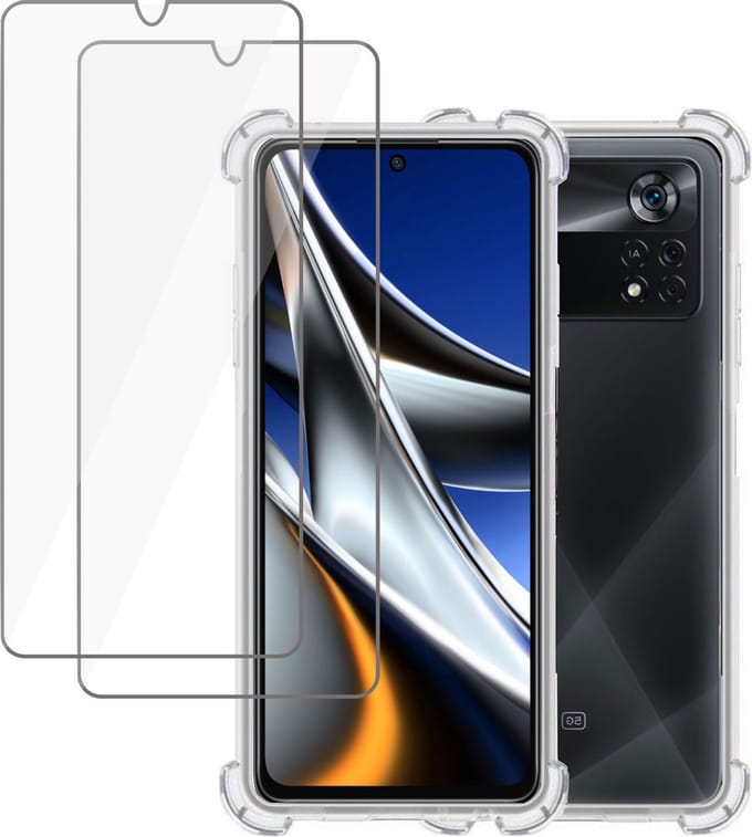 Hoesje geschikt voor Xiaomi Poco X4 Pro 5G + 2x Screenprotector – Tempered Glass - Extreme Shock Case Transparant