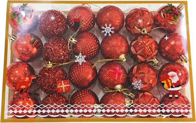 Nivard Kerstballen - Kerstversiering - Plastic - Kerstballenset - Rood - 24 stuks
