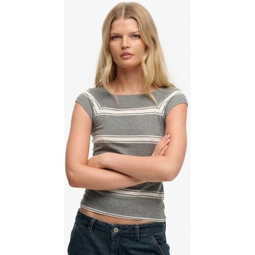 Superdry Athletic Off Shoulder Patroon Top Grey Grootte: 42