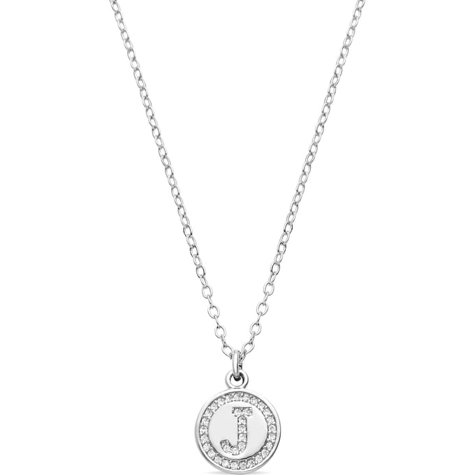 Luxenter Collier de zirconium brillant finition en rhodium - Alphabet J white