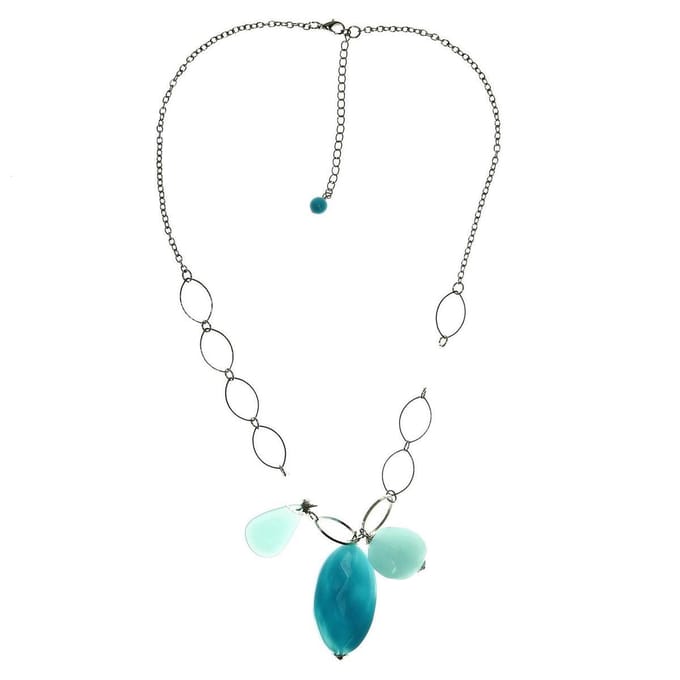 Behave - Ketting dames statement stijl - zilverkleur blauw accent - 56,5 cm