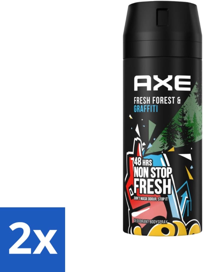 2 x Axe - Deodorant Bodyspray - 48hrs Fresh - Fresh Forest & Graffiti - 150 ml - Deodorant - Axe - 48 Uur Bescherming - Frisheid - Citrusgeur
