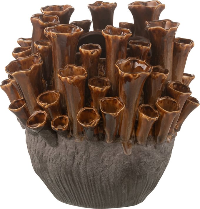 J-Line vaas Anemone - porselein - bruin/grijs - small - Ø 23.5 cm