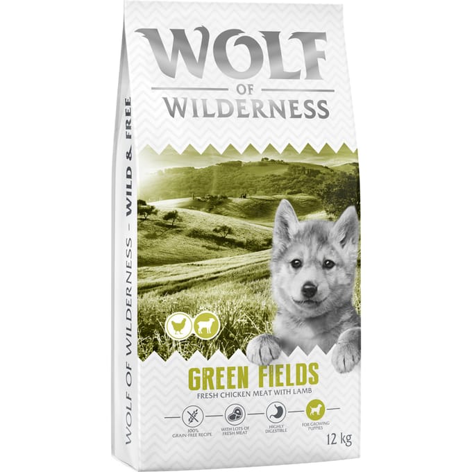 Wolf of Wilderness Junior "Green Fields" Lam - graanvrij - 12 kg: nieuwe Receptuur