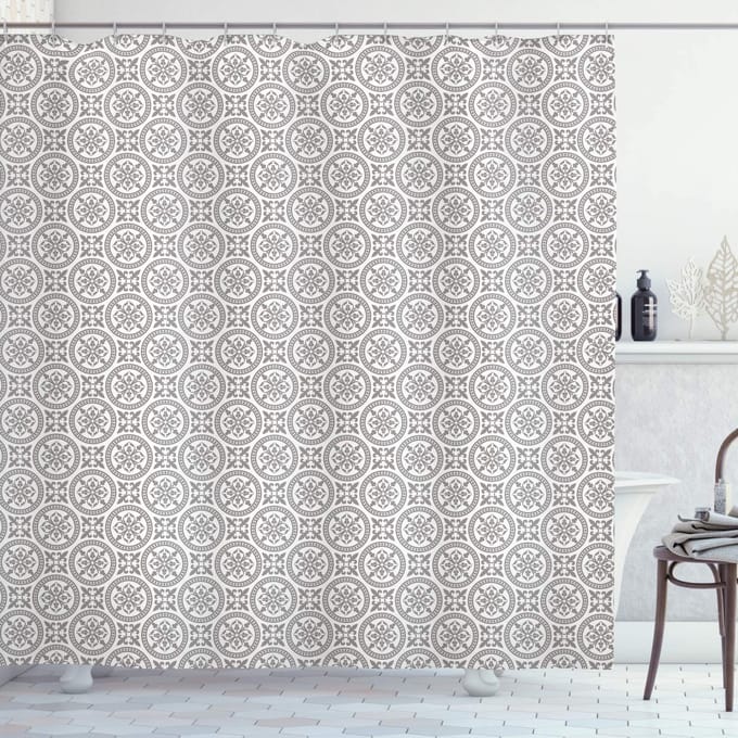 ABAKUHAUS Douchegordijn – Geometrisch Grijs-Wit, 175x220 cm, Wasbaar